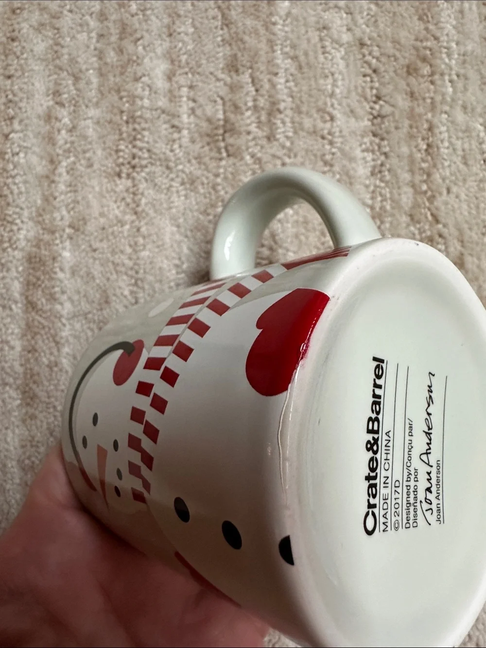 2 Crate & Barrel-Joan Anderson Childs Mug Winter Pine Tree Snowman Holiday